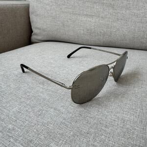 CHANEL Pilot Silver Mirrored Lens Sunglasses With Case Aviator Oversized Logo